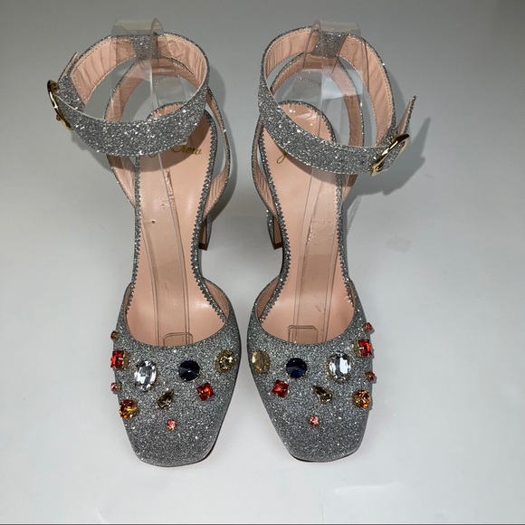 J Crew Vicky Pump With Jewels Silver Glitter 6.5 - Picture 7 of 16